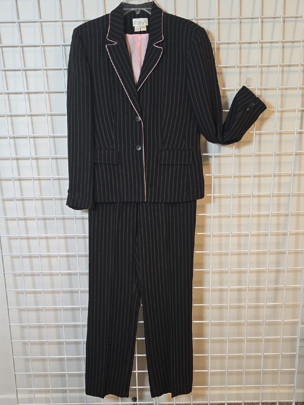 Conrad C Collection Black   Pinstripe Women's Pantsuit with Pink Trim Size 12/10